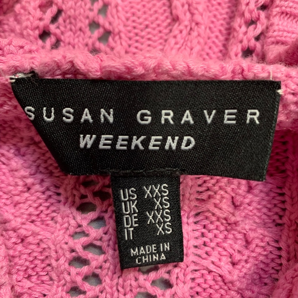 Susan Graver Pink Cable-Knit V-Neck Sweater with Hood - Picture 2 of 4